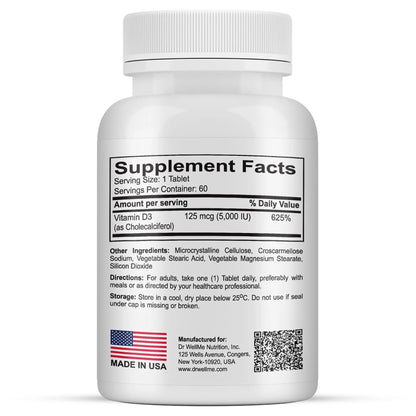 Vitamin D3 5000 IU (125 mcg) | 60 Tablets